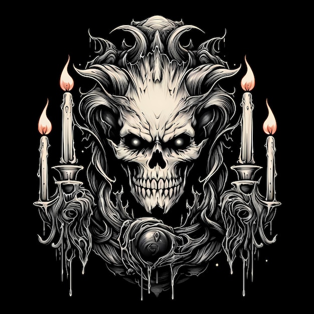 T-shirt avec logo de vampire et de bougies dessin de tatouage d'art sombre illustration isolée sur fond noir