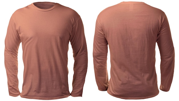 Photo t-shirt à manches longues brun moque à l'avant et à l'arrière vue modèle d'espace de copie de conception de chemise