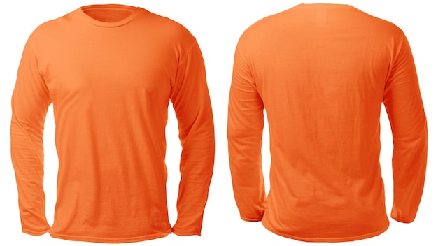 T-shirt à manches longues orange moque à l'avant et à l'arrière vue modèle d'espace de copie de conception de chemise