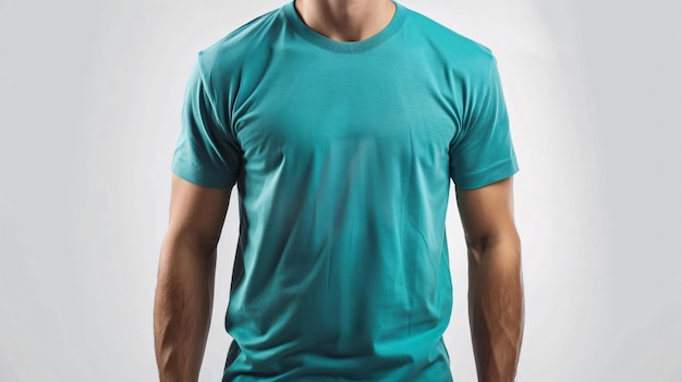 Photo t-shirt mockup un bel homme musclé portant un t-shirt aqua