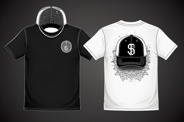 Photo t-shirt noir et blanc et casquette de baseball à l'avant et à l'arrière