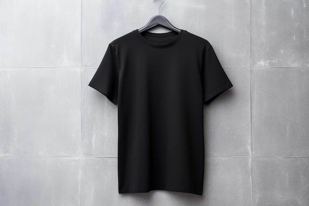 T-shirt noir sur un cintre contre un mur de brique Mockup pour la conception