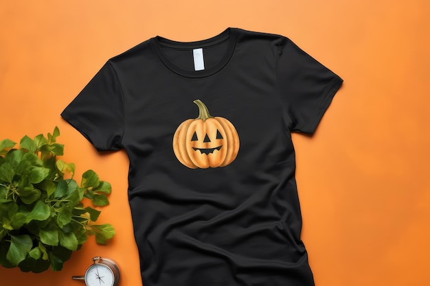 T-shirt noir féminin de l'Halloween avec une citrouille