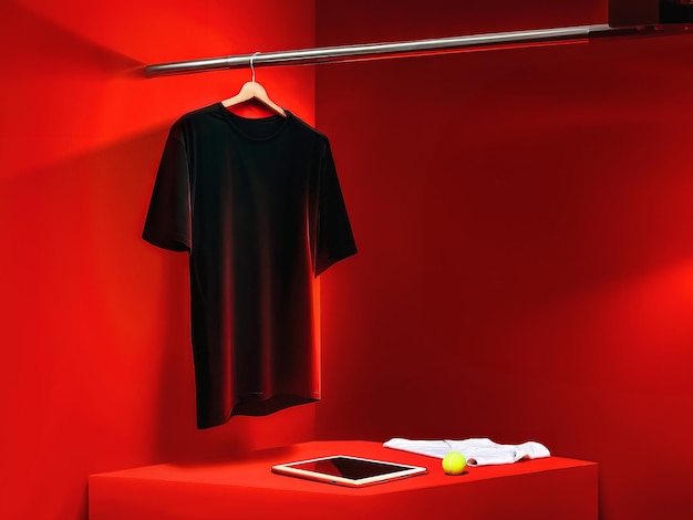 T-shirt noir avec fond rouge foncé