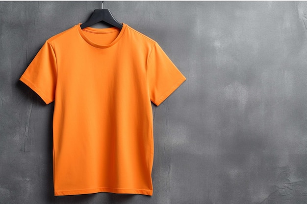 T-shirt orange accroché sur le mur gris Mockup pour la conception