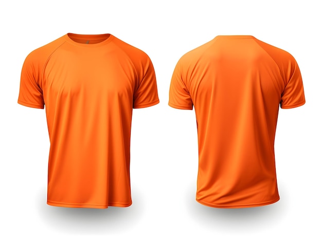 T-shirt orange mandarin vue avant et arrière vêtements sur fond blanc isolé