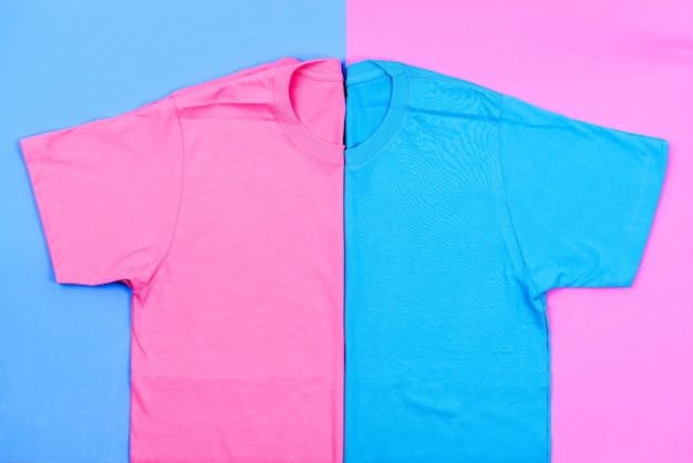 T-shirt pastel rose et bleu