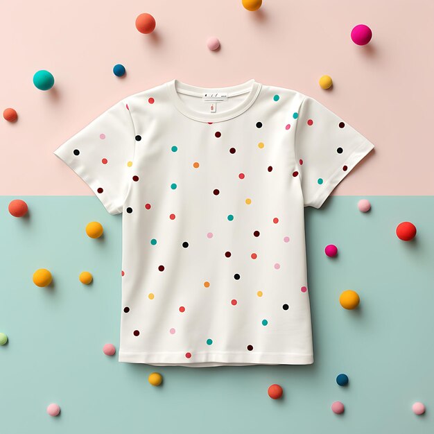 T-shirt péplum avec motifs à pois, couleurs pastel rétro, t-shirt de séance photo blanc et propre