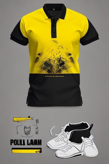 T-shirt Polo modèle jaune et noir pour le design sur fond blanc ai génératif