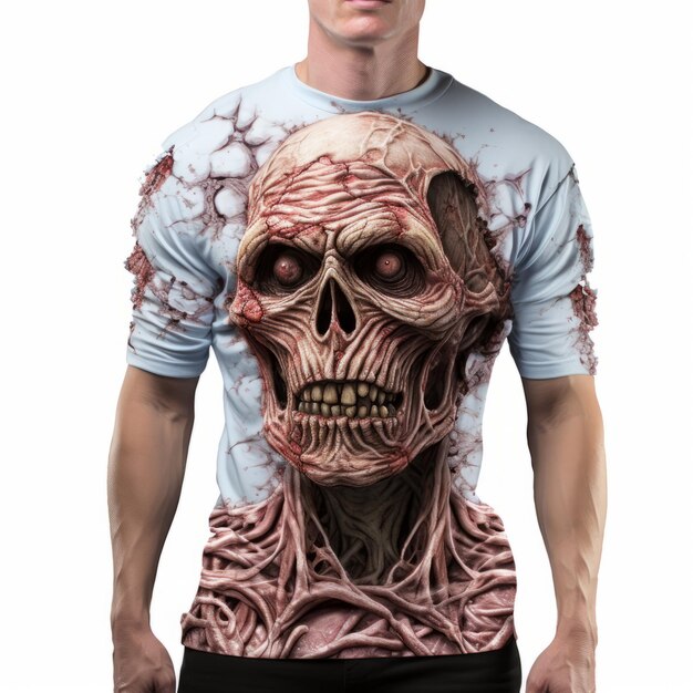 Photo t-shirt réaliste de squelette de monstre avec une texture excitante