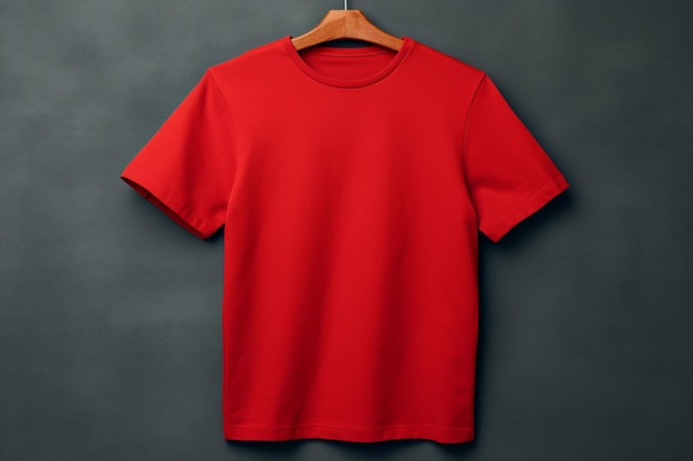 T-shirt rouge sur une maquette de fond minimaliste pour un t-shirt de marque