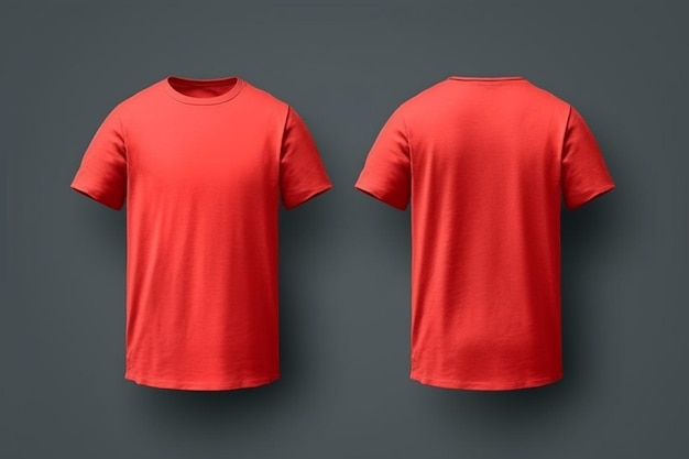 T-shirt rouge maquette vue avant et arrière isolée Maquette de chemise rouge unie
