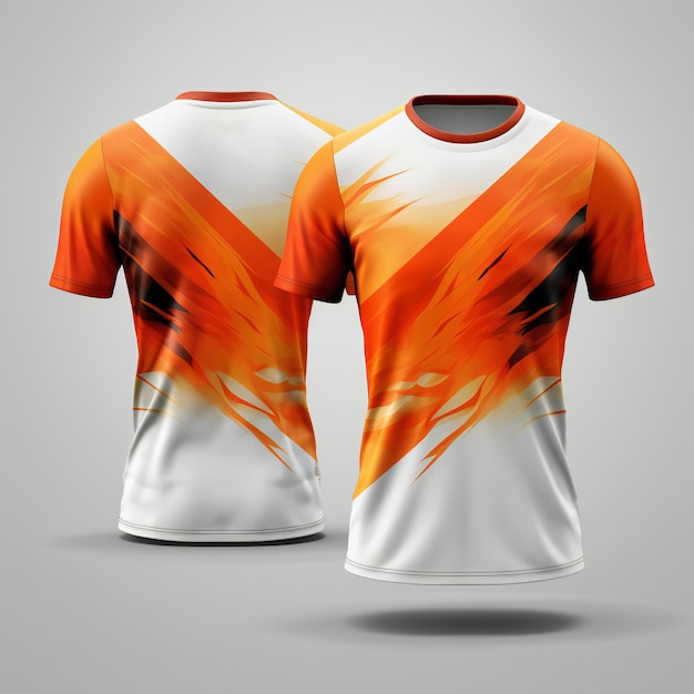 T-shirt sportif orange et blanc à l'avant et à l'arrière
