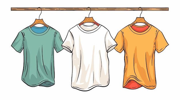 T-shirts accrochés à un porte-vêtements Illustration vectorielle isolée sur fond blanc