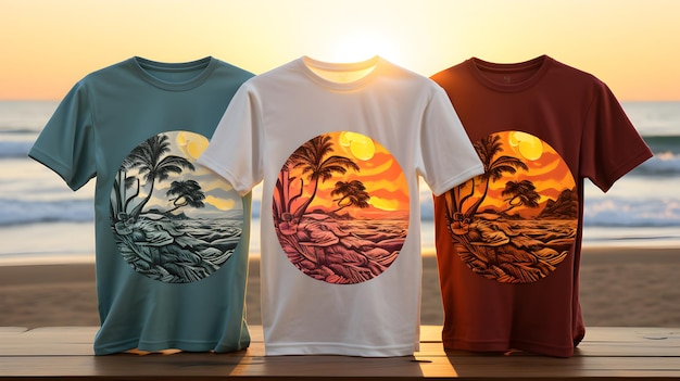 Photo t-shirts blancs sur scène de plage