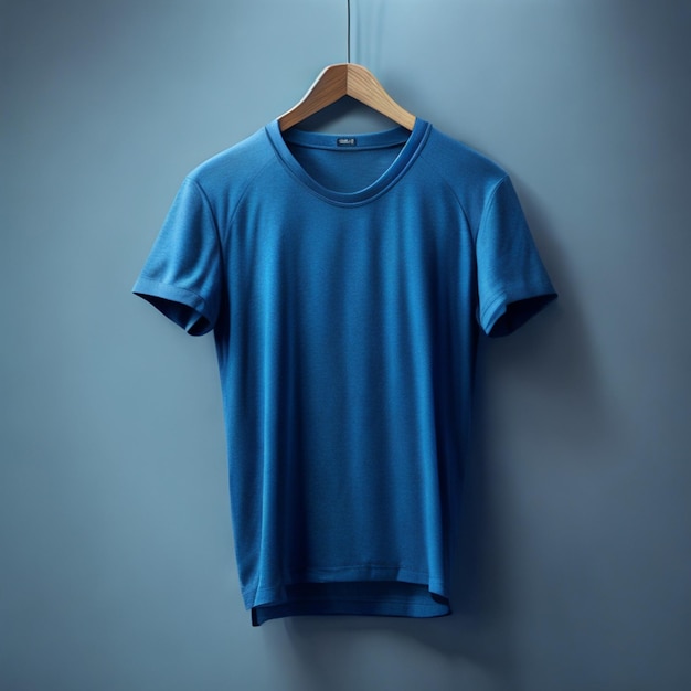 T-shirts bleus gratuits concept de maquette avec espace de copie sur fond gris