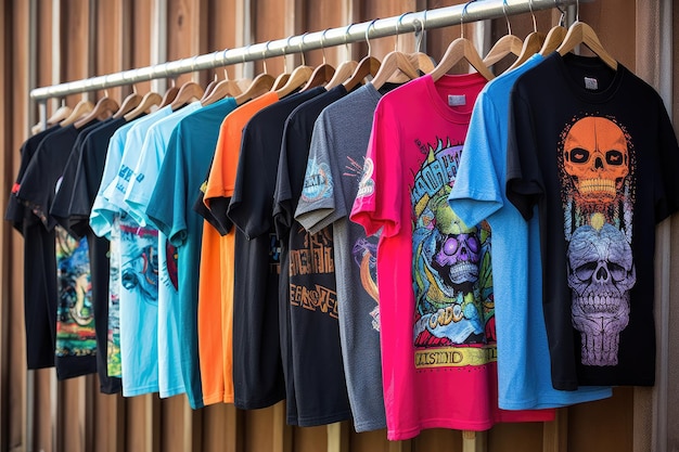 T-shirts colorés sur des cintres de magasin