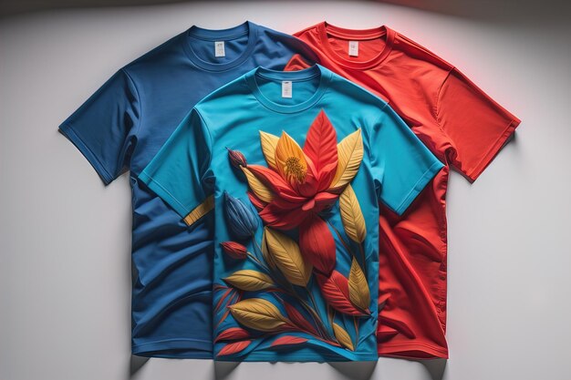 Photo des t-shirts colorés sur un fond sombre