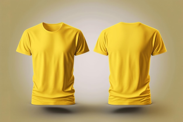 T-shirts jaunes masculins photo réalistes avec espace de copie vue avant et arrière