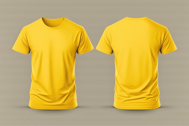 T-shirts jaunes masculins photo réalistes avec espace de copie vue avant et arrière