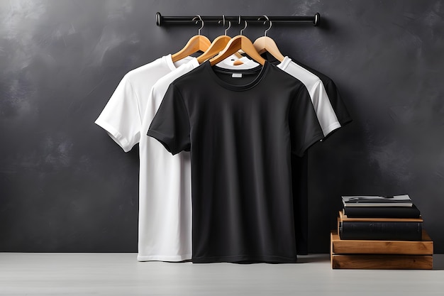 T-shirts masculins élégants en noir et blanc Mockup pour le design avec espace de copie pour le texte Design vide