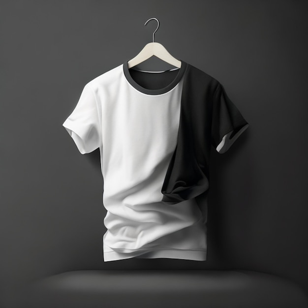 T-shirts en noir et blanc gratuits concept de maquette avec espace de copie sur fond gris