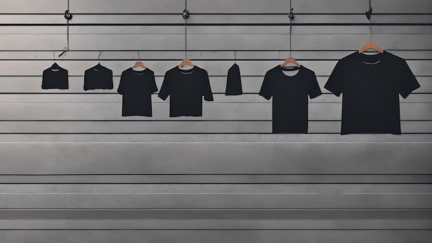 Des t-shirts noirs accrochés à une ligne dont un dit 'noir'