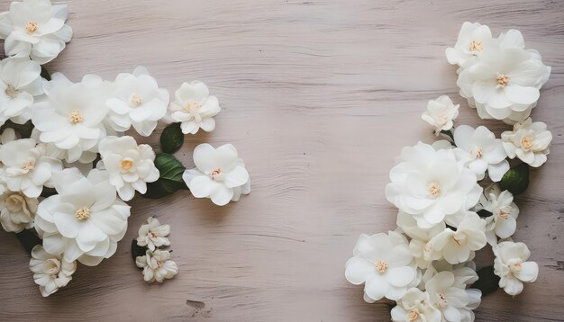 table antique blanc sable avec des fleurs blanches posées dessus