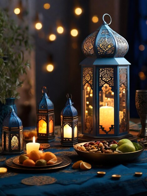 Table arabe avec nourriture et boissons Ramadan Kareem concept