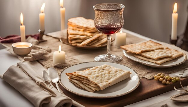 une table avec une assiette de biscuits et un verre de vin