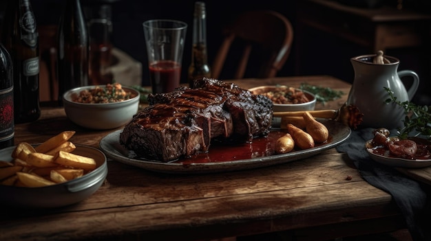 Une table avec une assiette de nourriture et une assiette de nourriture dessus