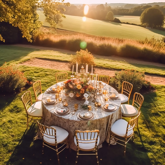 Table d'automne décorée pour le dîner de l'automne, table de vacances, table de mariage, d'anniversaire ou d'événement de fête.