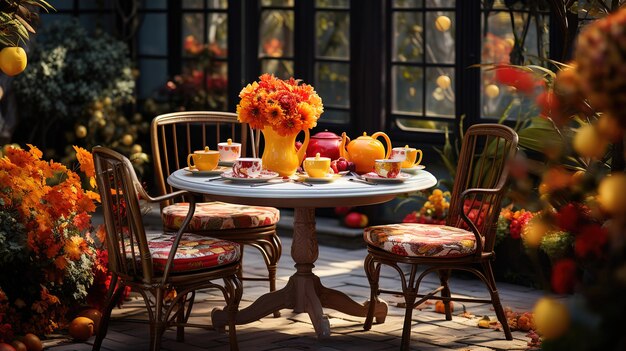 Table d'automne festive en plein air couleur brillante générative Ai