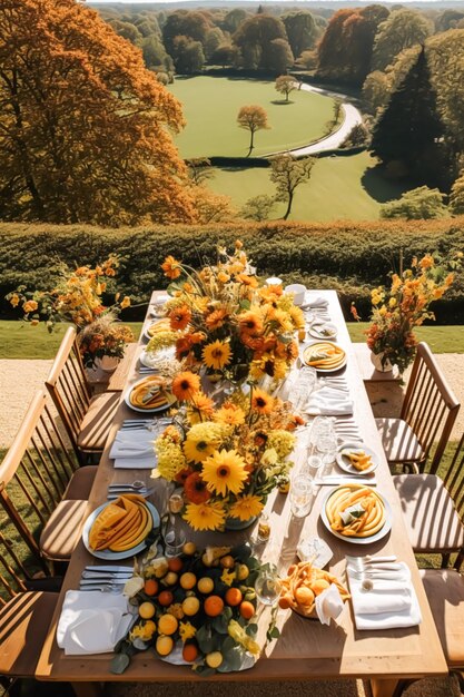 Table d'automne scape table de dîner d'automne table de vacances pour mariage anniversaire ou fête événement célébration générative ai