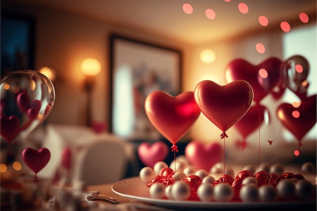 Une table avec des ballons et un verre de vin dessus