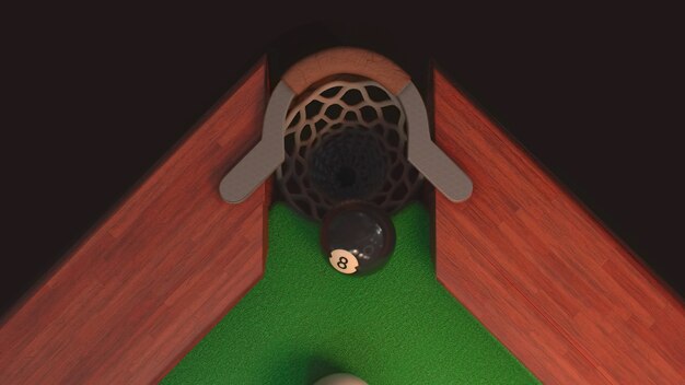 Table de billard avec boule noire d'en haut