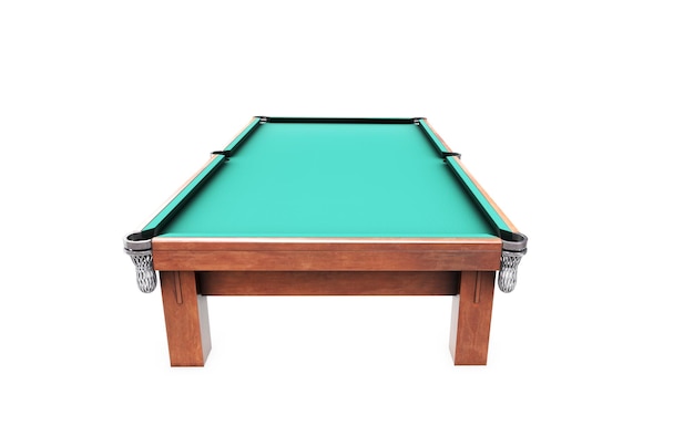 Photo table de billard avec boules et queues isolés sur fond blanc rendu 3d