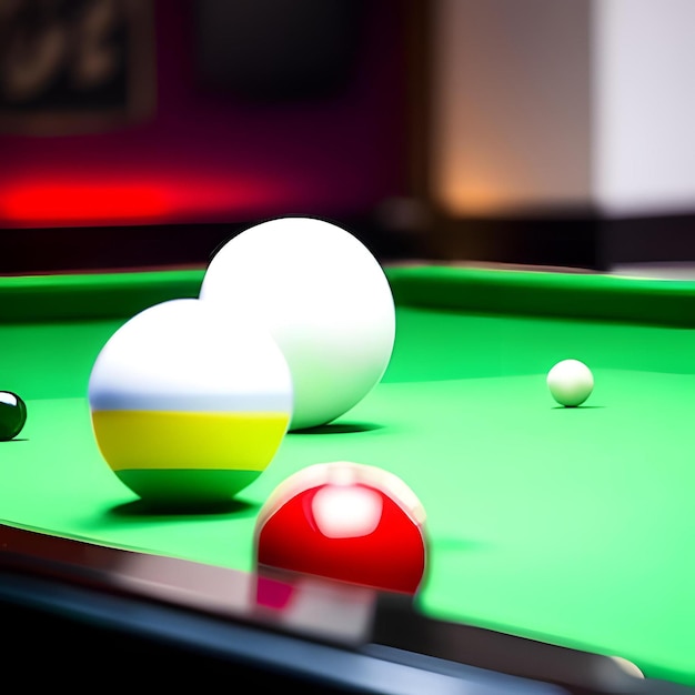 Photo une table de billard avec des boules et une table verte avec le numéro 9 dessus.