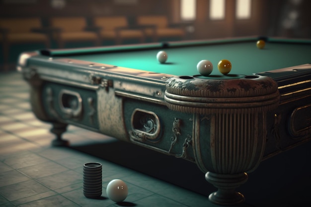 Une table de billard avec quelques balles dessus