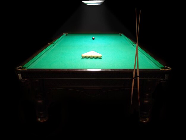 Photo la table de billard russe avec un queue et des balles sur un fond sombre