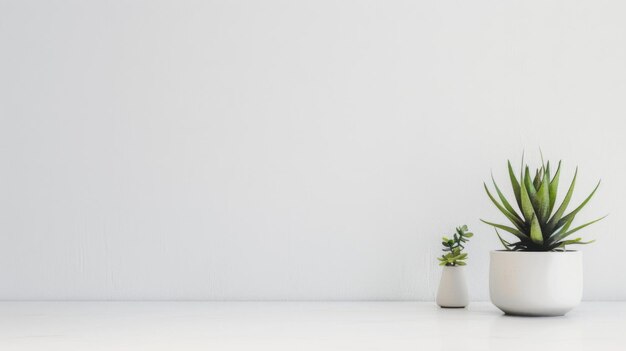 Table blanche avec deux vases de plantes