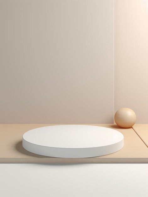 une table blanche avec un objet rond dessus et une lumière sur la table.