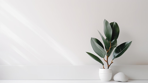 Une table blanche avec une plante dans des pots blancs