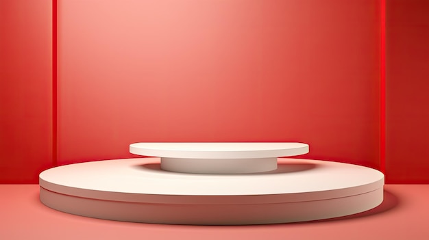 une table blanche et rose avec un mur rouge derrière