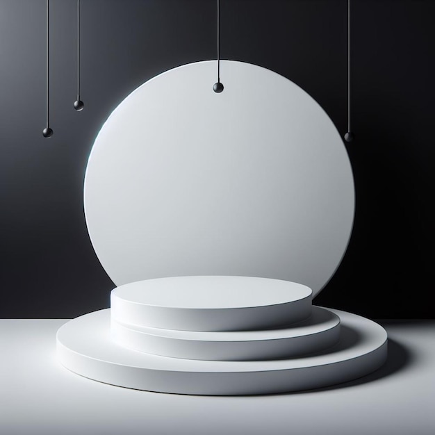 une table blanche avec un sommet rond blanc est assise sur un fond noir