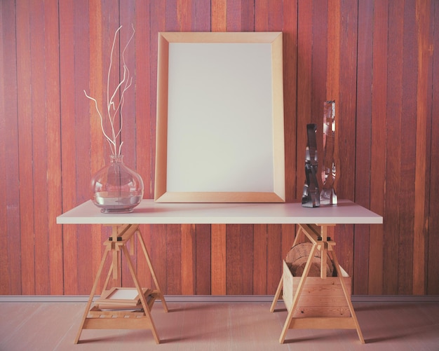 Table en bois avec affiche vide