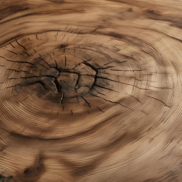 Une table en bois avec un anneau de bois au centre.