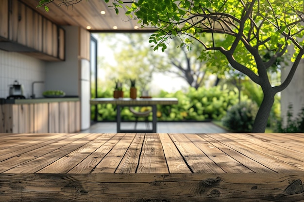 Photo une table en bois avec un arbre au sommet