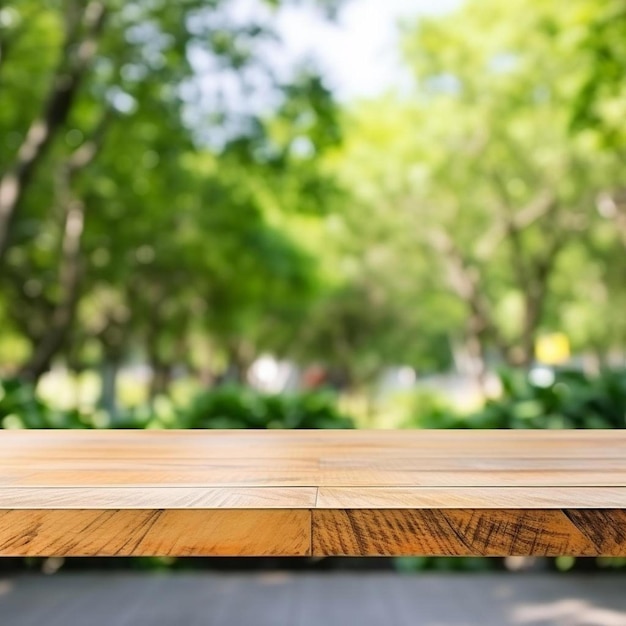 une table en bois avec un arrière-plan flou