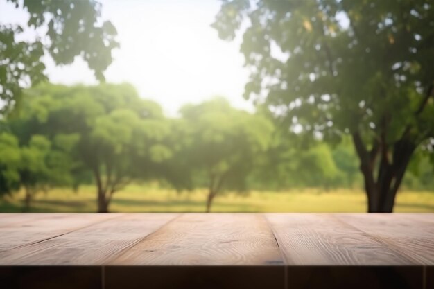 Table en bois avec un arrière-plan flou